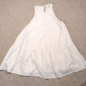 Urban Outfitters Maisy High Neck Frock Dress M Beige Midi Ruffled Textured